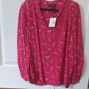 Hatch Size 2 maternity Raspberry Pink Floral V-Neck Blouse
